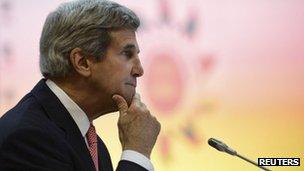 US Secretary of State John Kerry waits for the start of the Association of Southeast Asian Nations (ASEAN) - US Ministerial Meeting in Bandar Seri Begawan on 1 July 2013