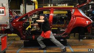 The production line of the Nissan Leaf electric car at the Nissan Plant, Sunderland