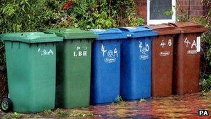 Recycling bins in Harrow