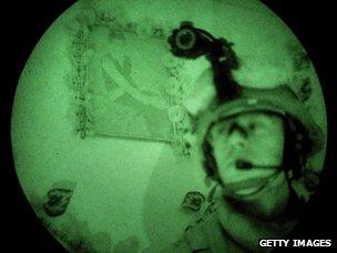 Soldier in night vision goggles