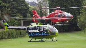 Image of Great Western Air Ambulance current helicopter alongside the model they are hoping to upgrade to.