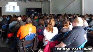 Festival-goers listening to a science talk at Jodrell Bank