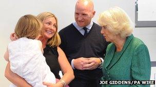 The Duchess of Cornwall meets John Hartson and his wife and daughter