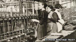 Women working as "winders" at a jute mill in Dundee