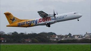 Aurigny plane taking off from Guernsey Airport