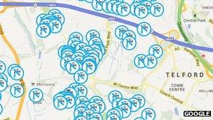 Map showing water supply problems in Telford