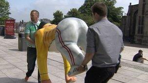 Freddie "Radio Go Go" Gorilla being removed from Millennium Plain, Norwich