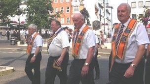 The grand masters of England, Scotland and Northern Ireland on parade in Londonderry
