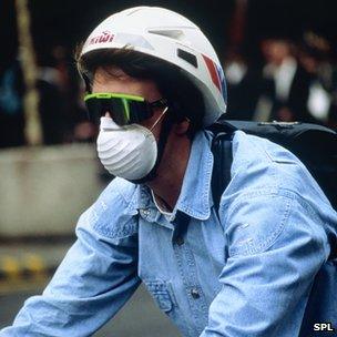 Cyclist wearing a mask