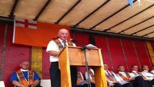 Edward Stevenson addresses fellow Orangemen in Londonderry