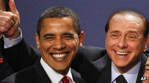 Silvio Berlusconi, right, with Barack Obama in 2009