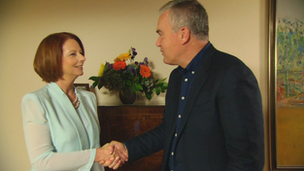 Huw Edwards with Julia Gillard