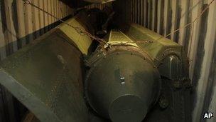 Military equipment in containers aboard a North Korean-flagged ship at the Manzanillo International container terminal on the coast of Colon City, Panama, 16 July 2013