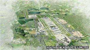 Artist's impression of Heathrow with the south west runway