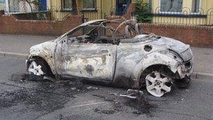 Car burnt out on Templemore Avenue at the junction of Albertbridge Road