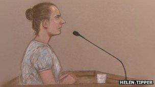 Court artist sketch of Magdelena Luczak giving evidence