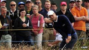 German Martin Kaymer playing at Muirfield on the opening day of the Open