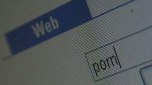 the word porn typed into a search engine