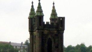 Church tower with missing pinnacle