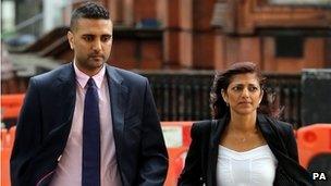 Anish Hindocha (left) and Ami Denborg, brother and sister of Anni Dewani arrive at Westminster Magistrates Court in London