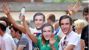 Fans in Partridge masks