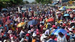 Cambodian workers protesting