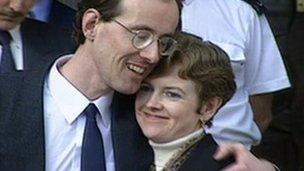 Jonathan and Cheryl Jones after his conviction for murdering Harry and Megan Tooze was quashed in 1996