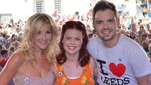 Lindsey Russell (centre) with Helen Skelton and Barney Harwood