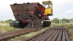 Irish turf-cutting machine in Monivea, Co Galway