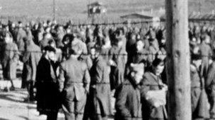 French prisoners behind barbed wire