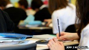 Pupil writing, close up hand