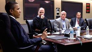 President Obama and advisers in situation room