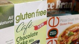 A variety of foods labelled Gluten Free are displayed in Frederick, Maryland 2 August 201