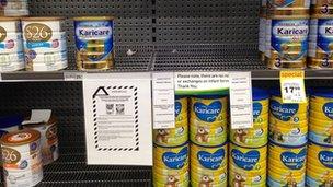 Supermarket shelf in Wellington where Fonterra infant formula has been removed