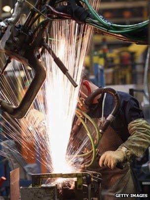 Sparks fly as a welder works