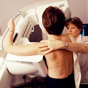 Woman having mammogram