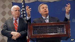 Senators John McCain, left, and Lindsey Graham. 6 Aug 2013