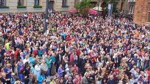 crowd at Guildhall Square