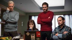 Benedict Cumberbatch with Carice van Houten, Daniel Bruhl and Moritz Bleibtreu in The Fifth Estate