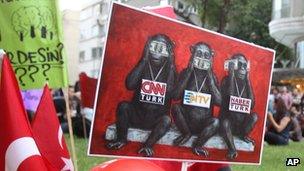 Placard mocking Turkish media, 2 Jun 13