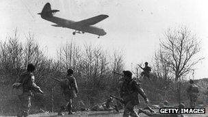 Horsa glider bringing in reinforcements at Wesel, Germany