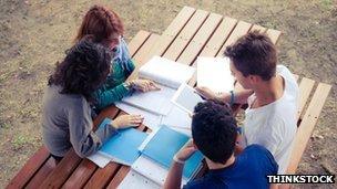 Students revising outside