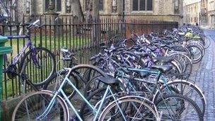 Bicycles on racks in Broad Street, Oxford