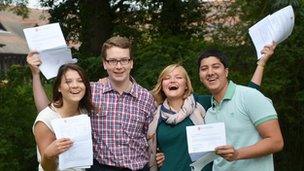 Year 13 students Portia McEwan, Daniel Mullens, Grace Fairbairn and Taha Kahn at New Hall School, Chelmsford