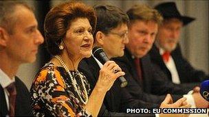 EU Commissioner for Culture Androulla Vassiliou with Slovak officials in Kosice, 20 Jan 13