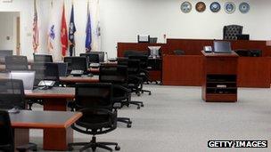 The United States Military Courtroom is seen at Camp Justice where the U.S. military is holding its war court for the five Guantanamo Bay prisoners accused of helping orchestrate the 11 September terror attack on 27 June 2013 in Guantanamo Bay, Cuba