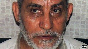 Photo of Mohamed Badie after his arrest in Cairo on 20 August 2013