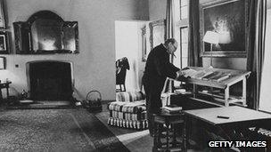 Winston Churchill in the study at Chartwell