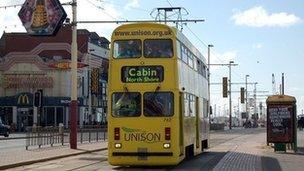 A tram on Blackpool's Golden Mile