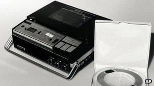 The original Nixon White House tape and original tape recorder are shown in an undated file photo from the National Archives